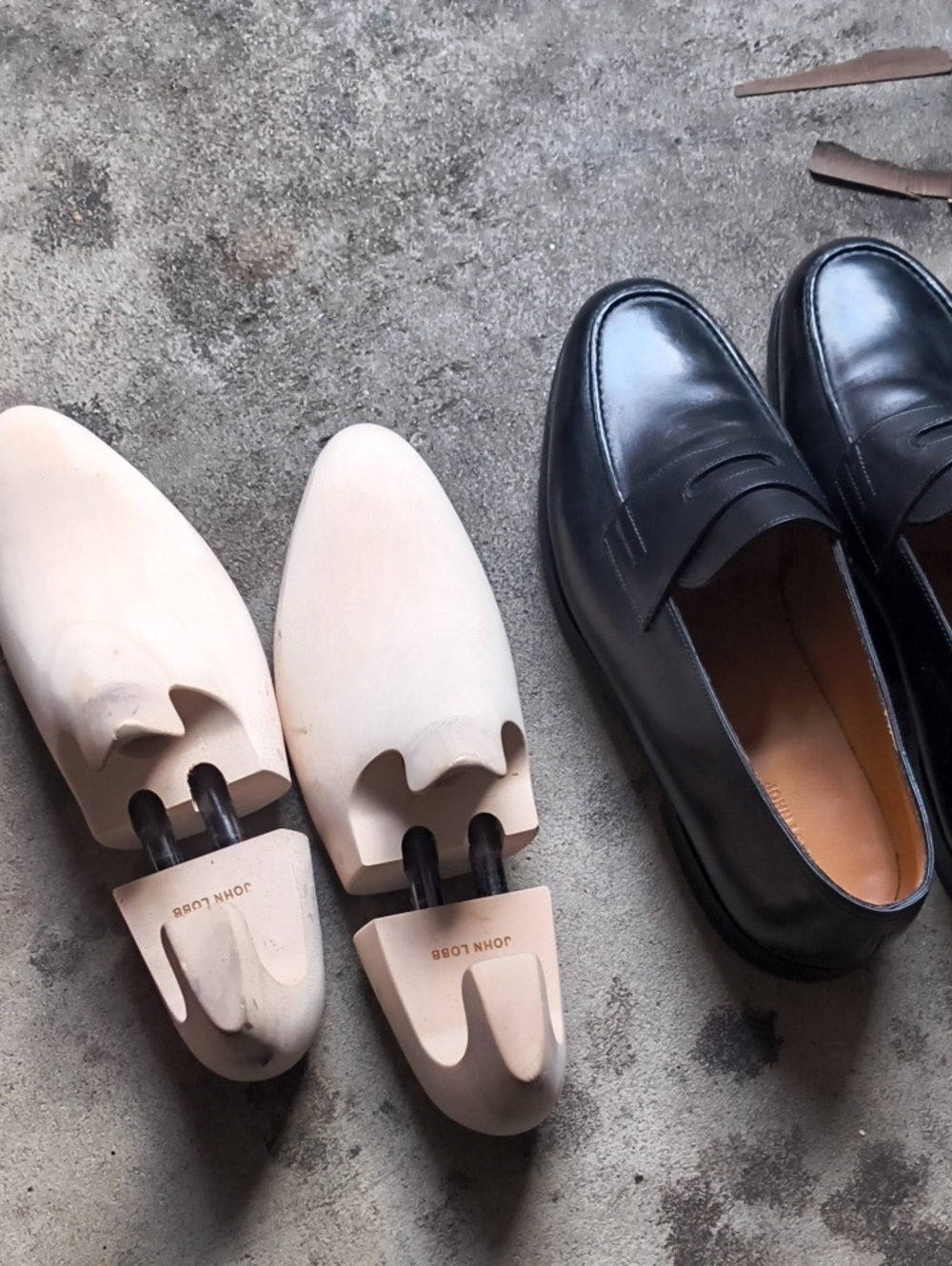 John Lobb Black Leather Penny Loafers